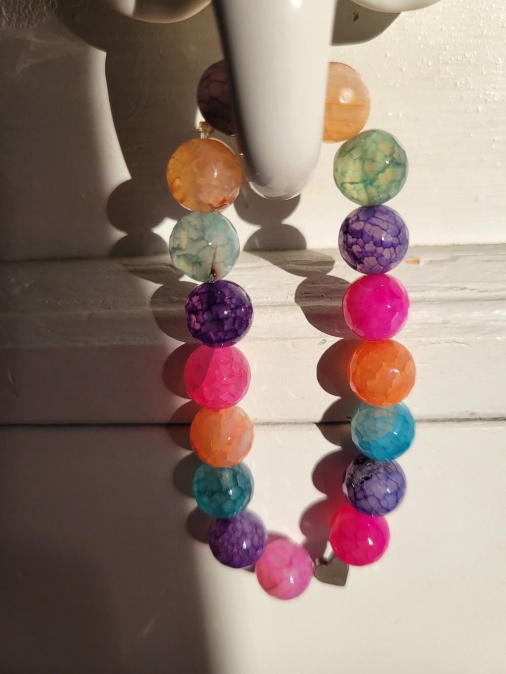 Colourful,Handmade, Marble Style Glass Bead Bracelet With A Heart